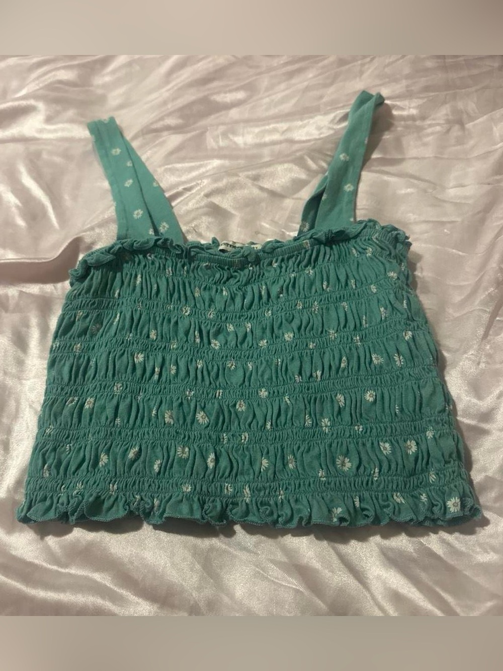 Smocked Teal Floral Crop Top - Women